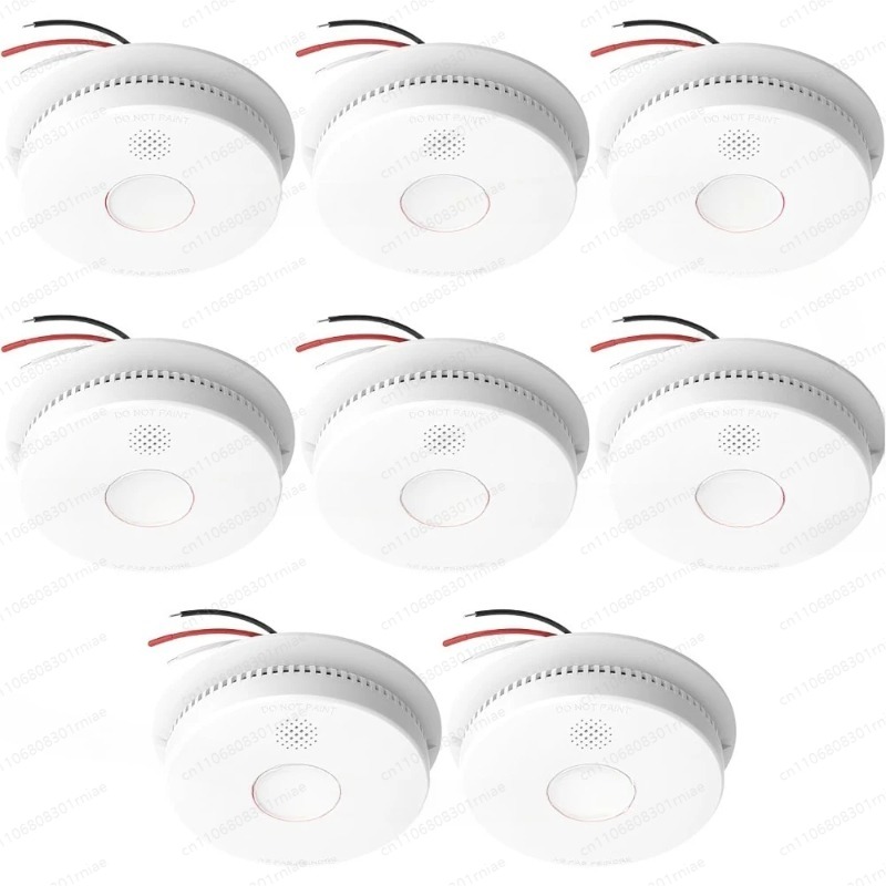 Smoke Detector Interconnected - Yüksek kaliteli-8'li paket, Kablolu Bağlantılı Duman