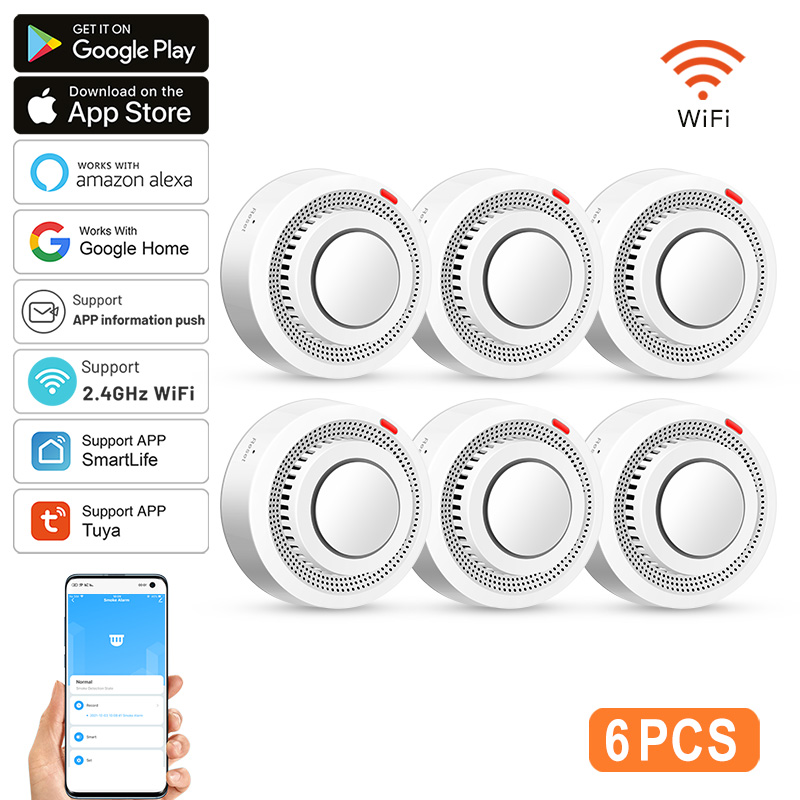 Smoke Detector Interconnected - 6'lı Paket Tuya WiFi Akıllı Duman